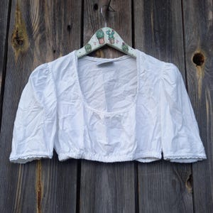 90s Dirndl top women Trachten blouse National Folk Crop shirt Oktoberfest Clothing Cotton Tyrolean Austrian Festival Clothes boho Size S 36