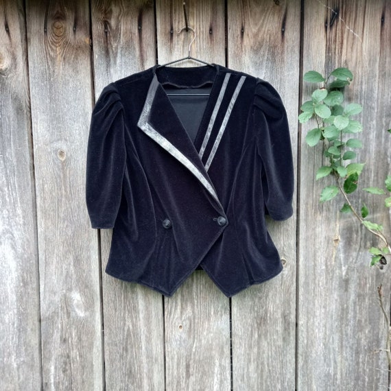 80s Black velvet jacket women 1990s Vintage Cloth… - image 1