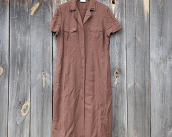 90s Brown Dresses for women Vintage Chocolate Clothing Retro Maxi clothes Mod Summer Clothes for office Button Up Long shirtdress Plus Size