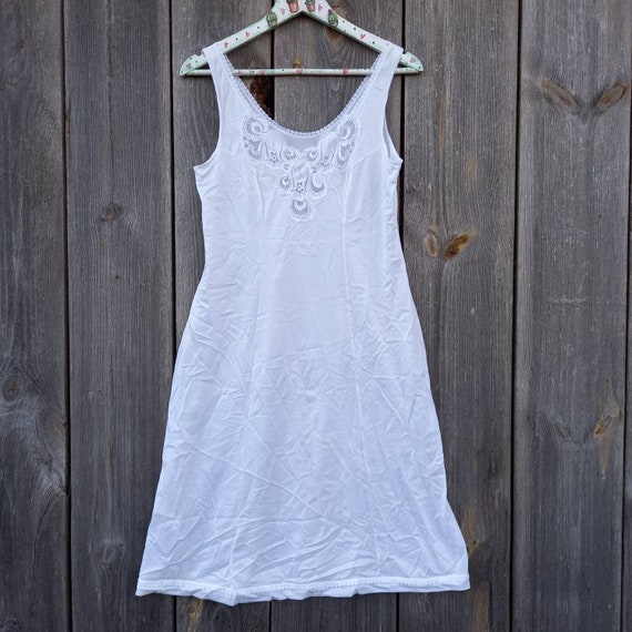 70s Vintage nighty dress 80 White nylon Lace Shor… - image 2