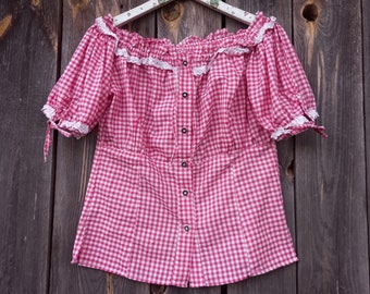 Pink Dirndl blouse Vintage womens trachten Western clothes women National Folk Crop Oktoberfest Polyester Tyrolean Austrian Festival Clothes