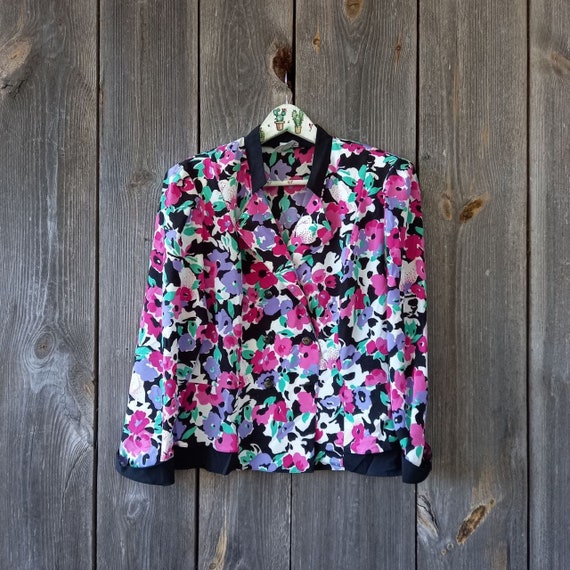 90s Colorful blouses womens Roses Vintage Top Ret… - image 1
