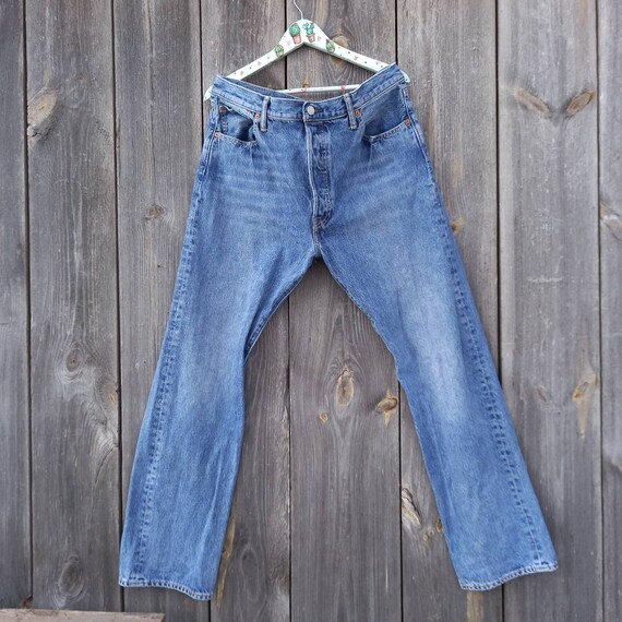 2000s Levis 501 High Waisted Jeans Men Selvedge Boyfriend Blue 