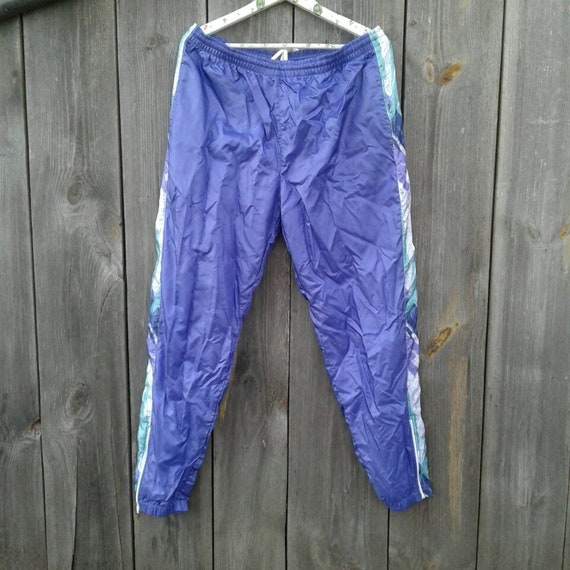 Vintage Windbreaker Sport Pants Joggers Track Purple Green Retro Nylon  Trousers Size L Women Clothing Men Elastic Waist Parachute Sportswear 