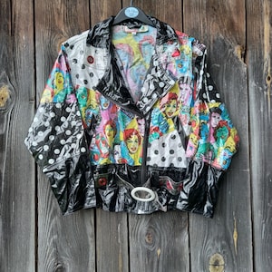 Veste des années 80 pour adolescentes style pop art vintage blazer dames pois vêtements manches longues taille 152 XS disco vêtements vestes