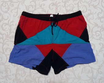 80er Colorblok Shorts Damen Vintage Rot Sportbekleidung Laufen Strand Sport 1980er Jahre Kleidung Herren Sommer Hot Pants Größe M Track Dodger Unisex 90er Jahre