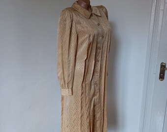 80s Vintage Silk Dress: Pleated Geometric Print, Size M