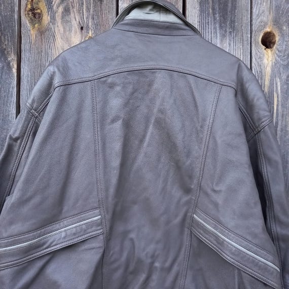 90s Vintage Gray Leather Bomber Jacket: XL Motorcycle Biker - Etsy