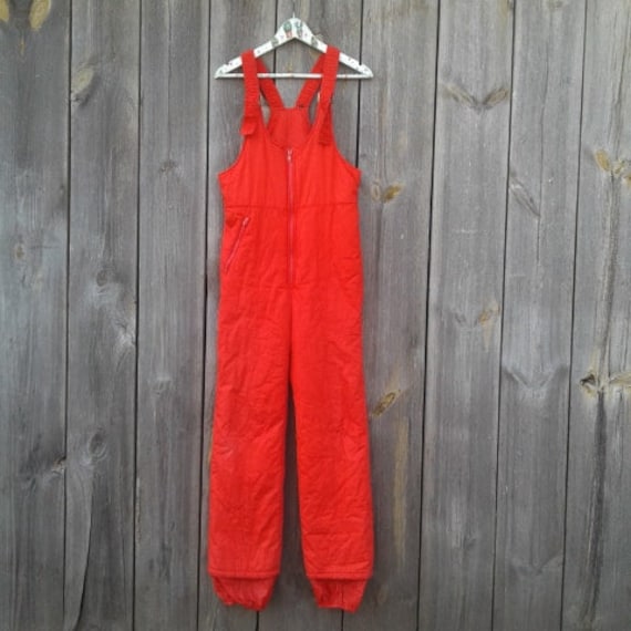 Red Vintage Ski Bibs Overalls Snowboard Men Skiing Pants Snow Suit