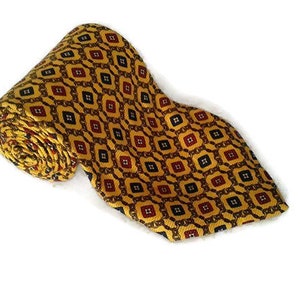 Vintage Krawatte für Männer 80er Jahre Seidenkrawatte Geschenk für Ihn Made in Italy Gelbe Hochzeitstag Lustige Krawatte aus Italienischer Seide Bunte Krawatte