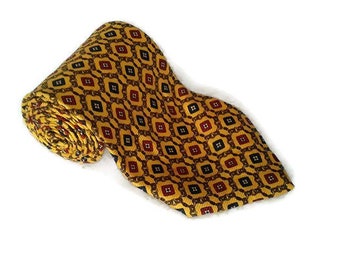 Vintage necktie for men 80s Silk tie Men neck tie Made in Italy Gift for him Yellow wedding day Funny necktie Italian silk Colorful necktie