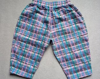 Plaid Pants For baby boy 90s Trousers baby girl Vintage Children Size 80 12M 18M Costume Kids Retro clothes 18 months clothing Elastic waist