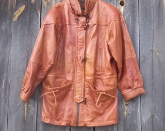 Vintage 80's Winlit Two Pocket Geometric Pattern Leather Wool