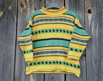 Vintage 90s Kids Sweater: Striped Colorblock Knit, Size 5-6