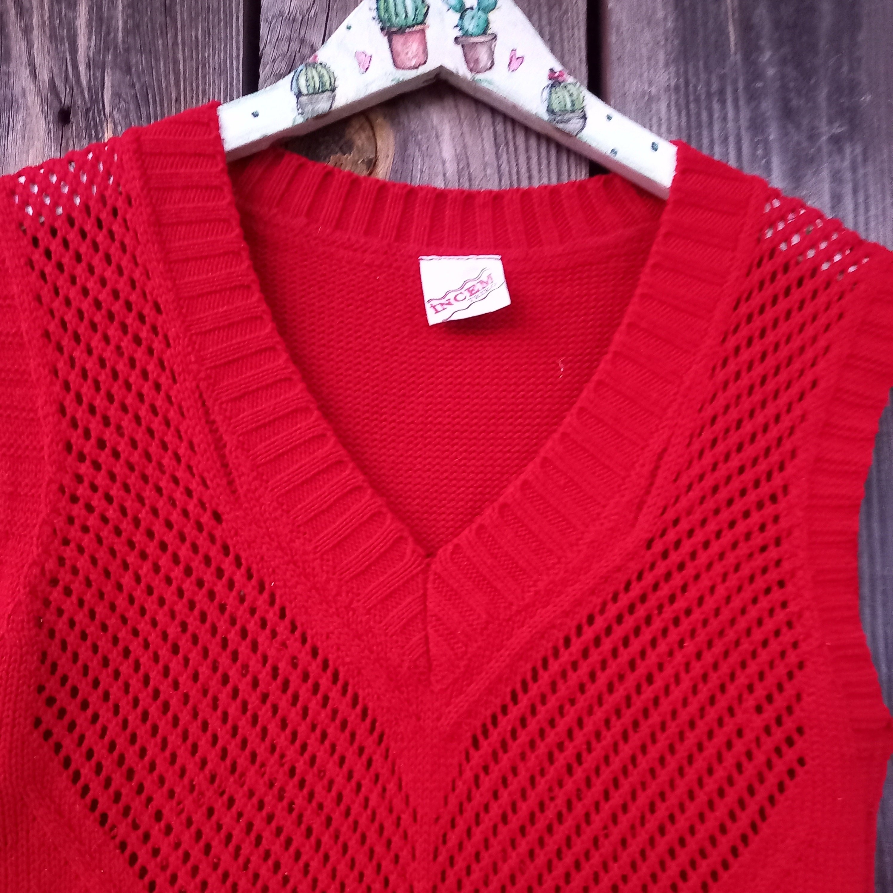 Vintage Red Knit Vest: Y2K Boho Sleeveless Top, Size S - Etsy Norway