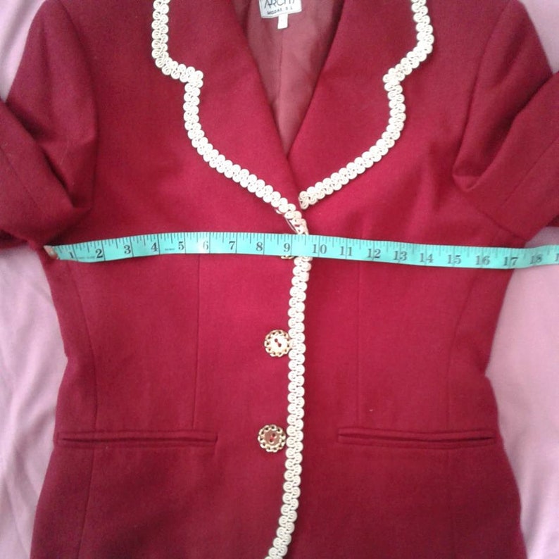 Vintage jacket women 80s 90 Vintage blazer Red retro Size S/M Wool blazer Secretary Clothes Office Women business suits Clothing Long sleeve image 6