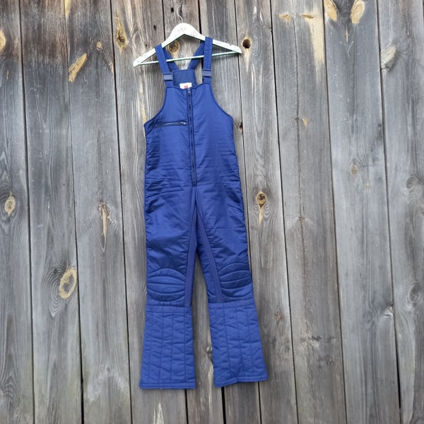 70s Blue Vintage ski bibs Overalls Snowboard men Skiing Pants Snow suit women Ski bib skiing Retro Sport clothes Winter clothing Skiwear S