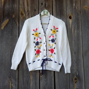 カーディガン Vintage.90s HandMade Applique Cardigan CARDIGAN BAY SWEATER Vintage 90s Knit Sweater • X-Large – Love