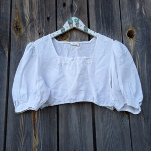 Dirndl top women Trachten blouse National Folk Crop shirt Oktoberfest Clothing White Cotton Tyrolean Austrian Festival Clothes boho Size L