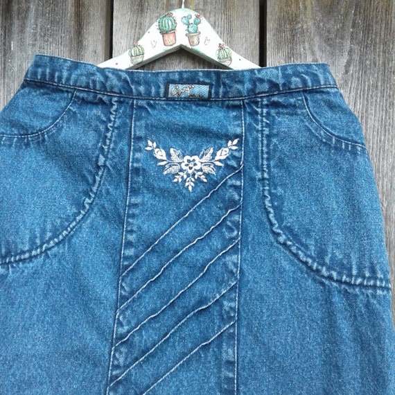 80s Denim skirt woman Blue Jean Vintage High wais… - image 2