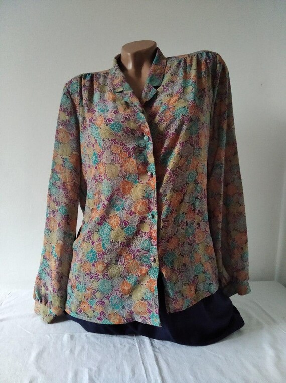 80s 90s Vintage blouse women Floral shirt Women's