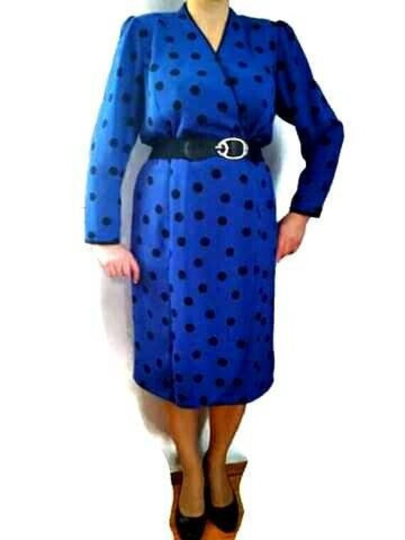 blue dress with black polka dots