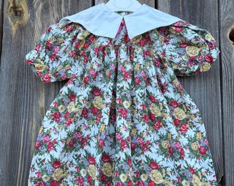 Abito floreale vintage per bambina, taglia 80, stile cottagecore/retrò, in cotone, con maniche a sbuffo, per bambine dai 12 ai 18 mesi.