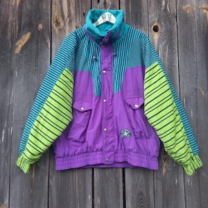 90er Ski Jacke Damen Vinatge Sport Bekleidung Herren Winter Ski fahren Windjacke Retro Skianzug ColorBlock Parka Snowboard Nylon Kleidung Bunt