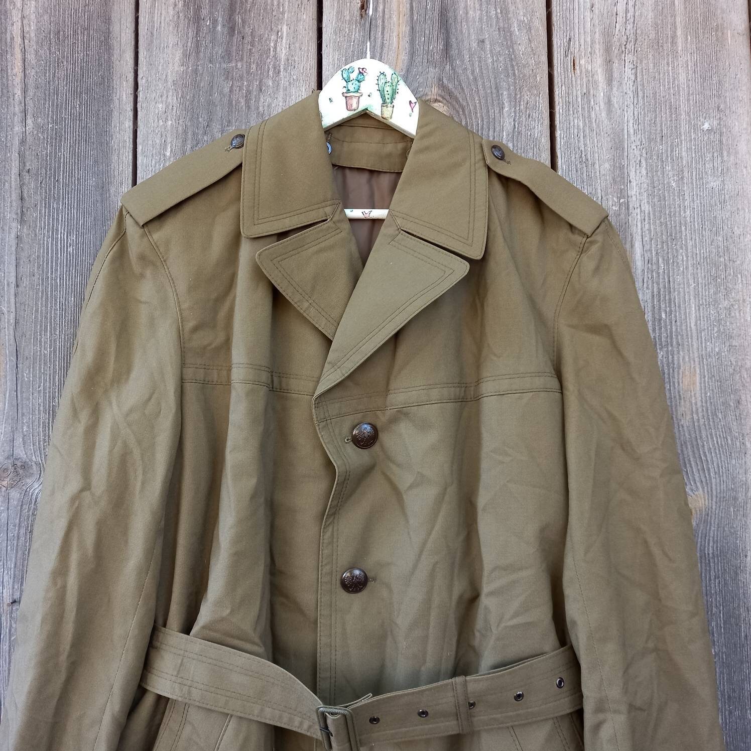 1990s Green Trench Coat Men Vintage Fall Jacket Rain Double