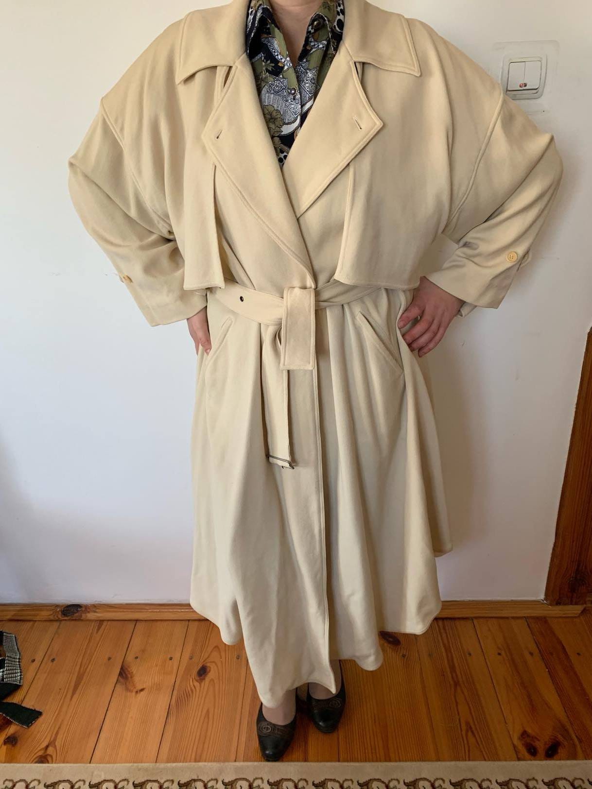 Vintage 80's Wool Coat Cream Women's Autumn Coats Xl Luciano