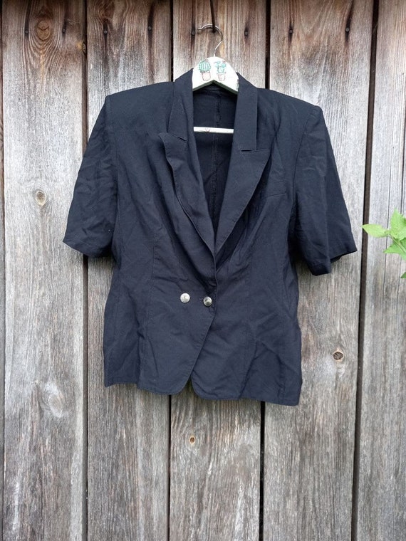 80s Black blouse for women Vintage summer jacket … - image 1