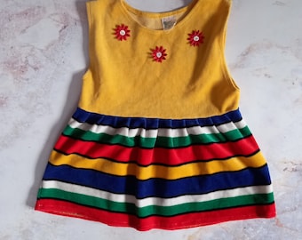 80s Funny Dress for baby Girl 90s Vintage Party Rainbow Dress Clothing Kids Clothes children's Size 86 1 2 age Fiesta Colorful Velour Dress