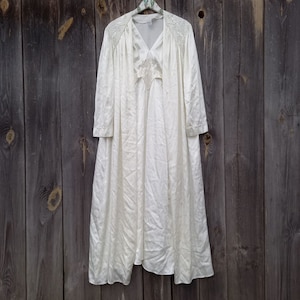 Conjunto de camisola de renda de cetim 80 robe de casamento marfim chá de panela camisola lingerie vestido de noite vintage roupas sensuais camisola longa feminina francesa