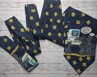 Vintage Uli Stein Cartoon Tie – Retro Computer Geek Necktie – 90s Tech Humor Tie – Mouse & Cheese Print – Nerd Gift for IT