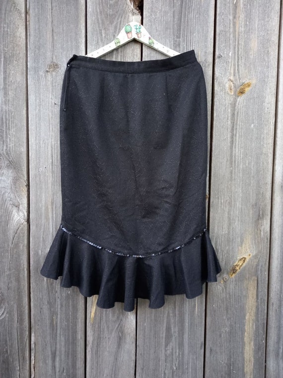 90s Black Ruffle skirt women Mid Elegant skirt wi… - image 6