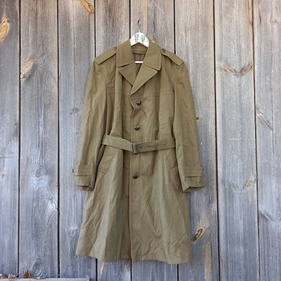 1990s Green Trench Coat Men Vintage Fall Jacket Rain Double