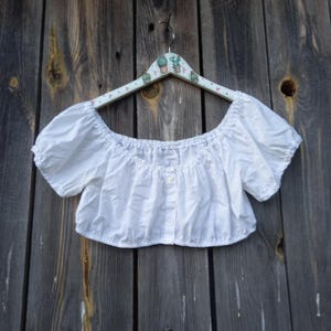 90s Dirndl top women Trachten blouse National Folk Crop shirt Oktoberfest Clothing Cotton Tyrolean Austrian Festival Clothes boho Size 42 L