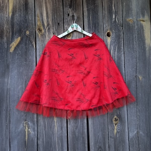 00s Red Summer skirt for women Y2K Festival Clothing Pin up style Size M Vintage Clothes womens Polyester Holiday paty skirt midi High waist