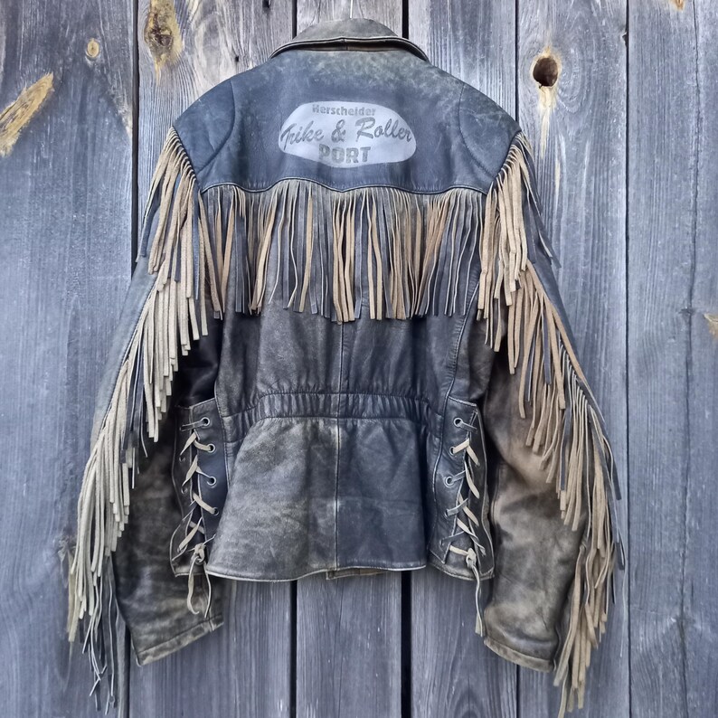 90s Vintage Fringe Leather Jacket for Men Modeka Boho Motorcycle