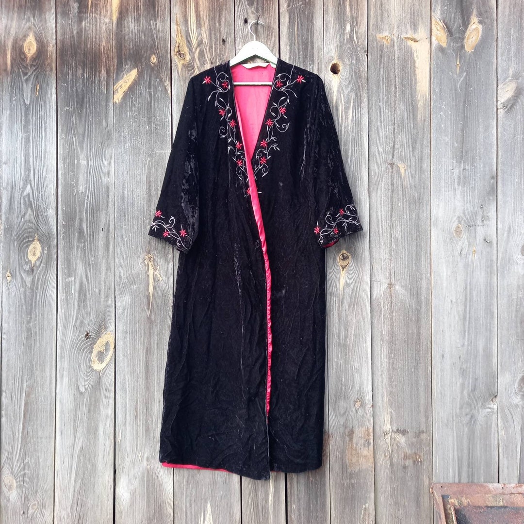 90s Victoria's Secret Vintage Velour Robe: Floral Embroidery, Size M - Etsy