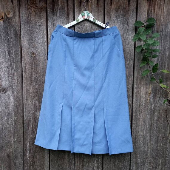 Jupe Midi Vintage Bleu Rayée – Taille 8 – Coton Plissé – Style Paysan – Bon état