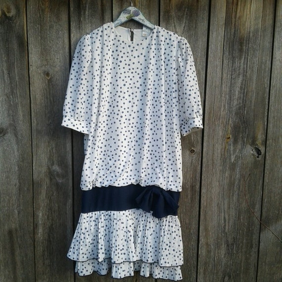 Vintage dress for women White and Blue Polka dots