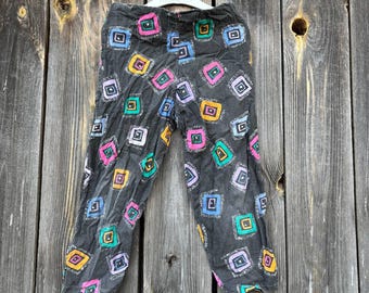 Vintage Kids Cotton Pants Retro 80s Toddler Trousers Colorful Geometric Print Lightweight Summer Pants 4 5 104 110