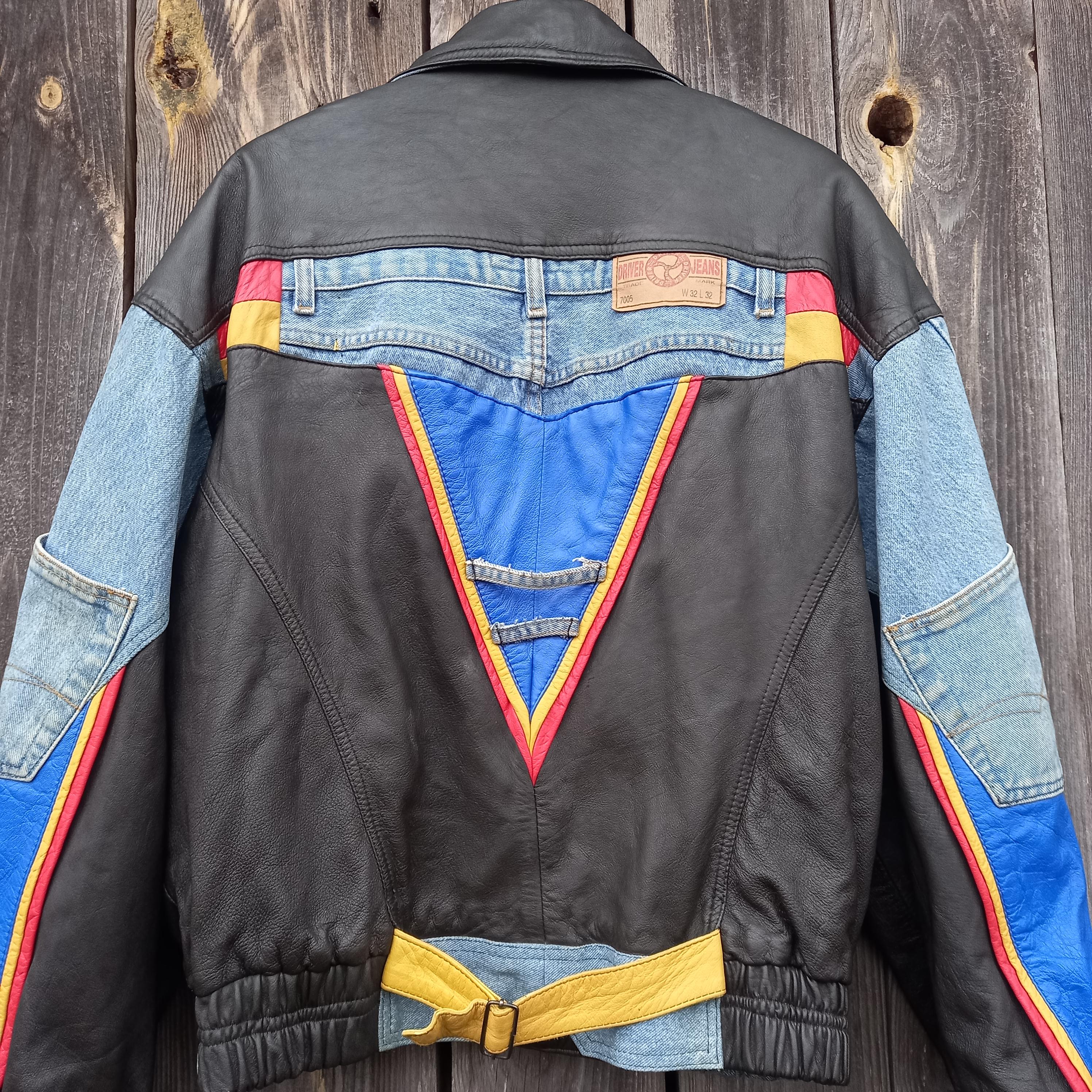 ジャケット・アウター 90s   jeans leather jacket 90s Vintage Leather Bomber Jacket: Blue Jeans Moto Biker, XL - Etsy