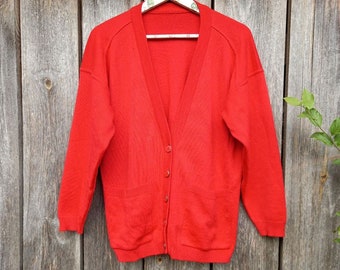 90s Red Cardigan Sweaters women 1990s Vintage Knit Clothing Boho jacket Retro Clothes Long sleeve V-neck Christmas holiday Oversized Large