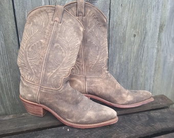 Vintage Abilene Cowboy Boots Women US 7.5 M EU 38 Made in USA Leather Western Boots | Distressed Brown Cowgirl Boots