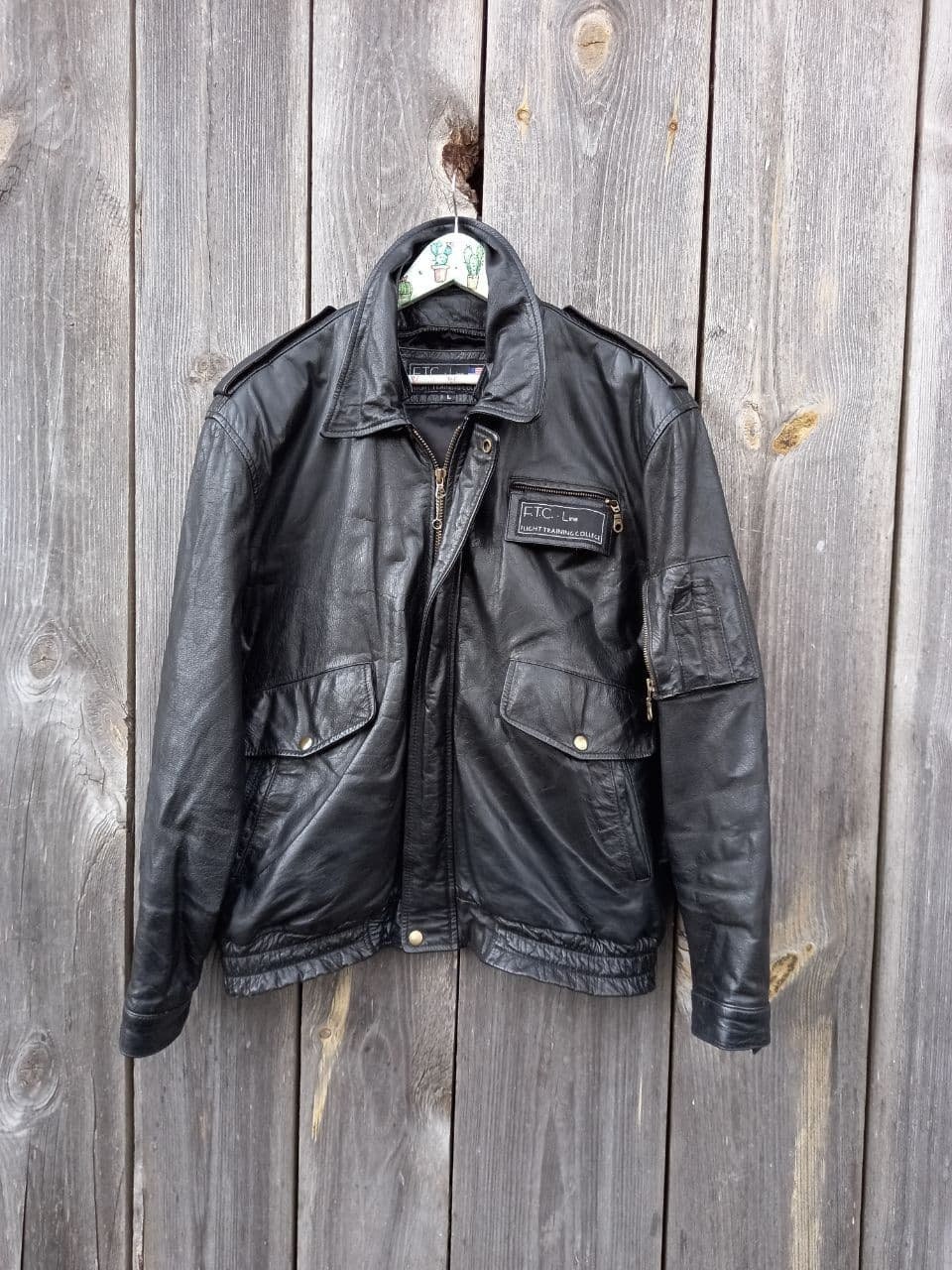 90s Vintage Black Leather Aviator Jacket Men Flight Training 90s Vintage Black Leather Aviator Jacket Men Flight Training