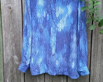 Blusa vintage azul abstracta de los 90: Top retro de manga larga, talla L