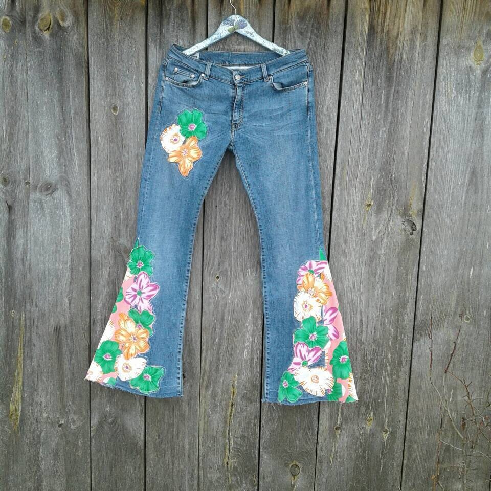 2000s Bell Bottom Jeans Upcycled Denim Jean Сlothing Vintage