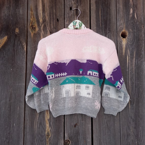 90s Pink sweater girl kids 80s Vintage knit embro… - image 8